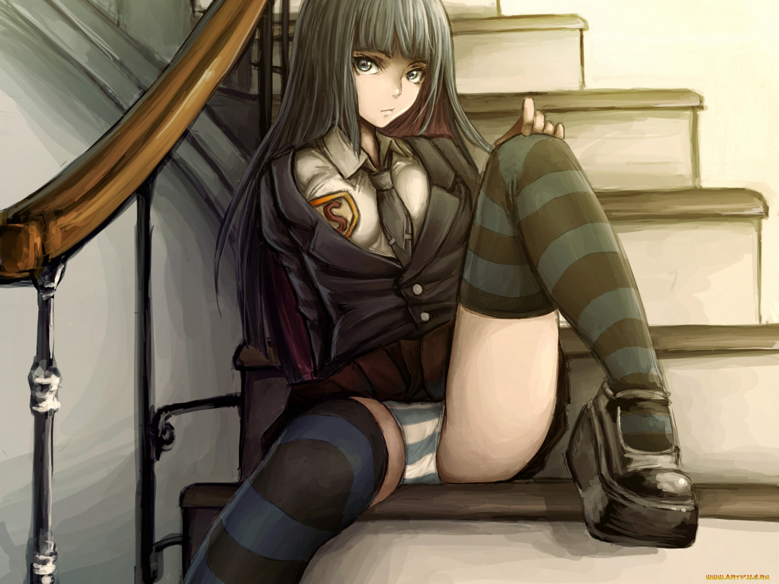 Anime busty uniform panties
